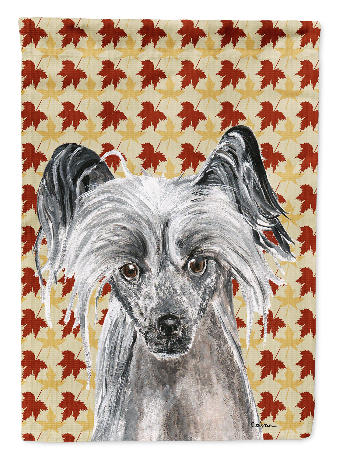 Chinese Crested Fall Leaves Flag Canvas House Size  the-store.com.