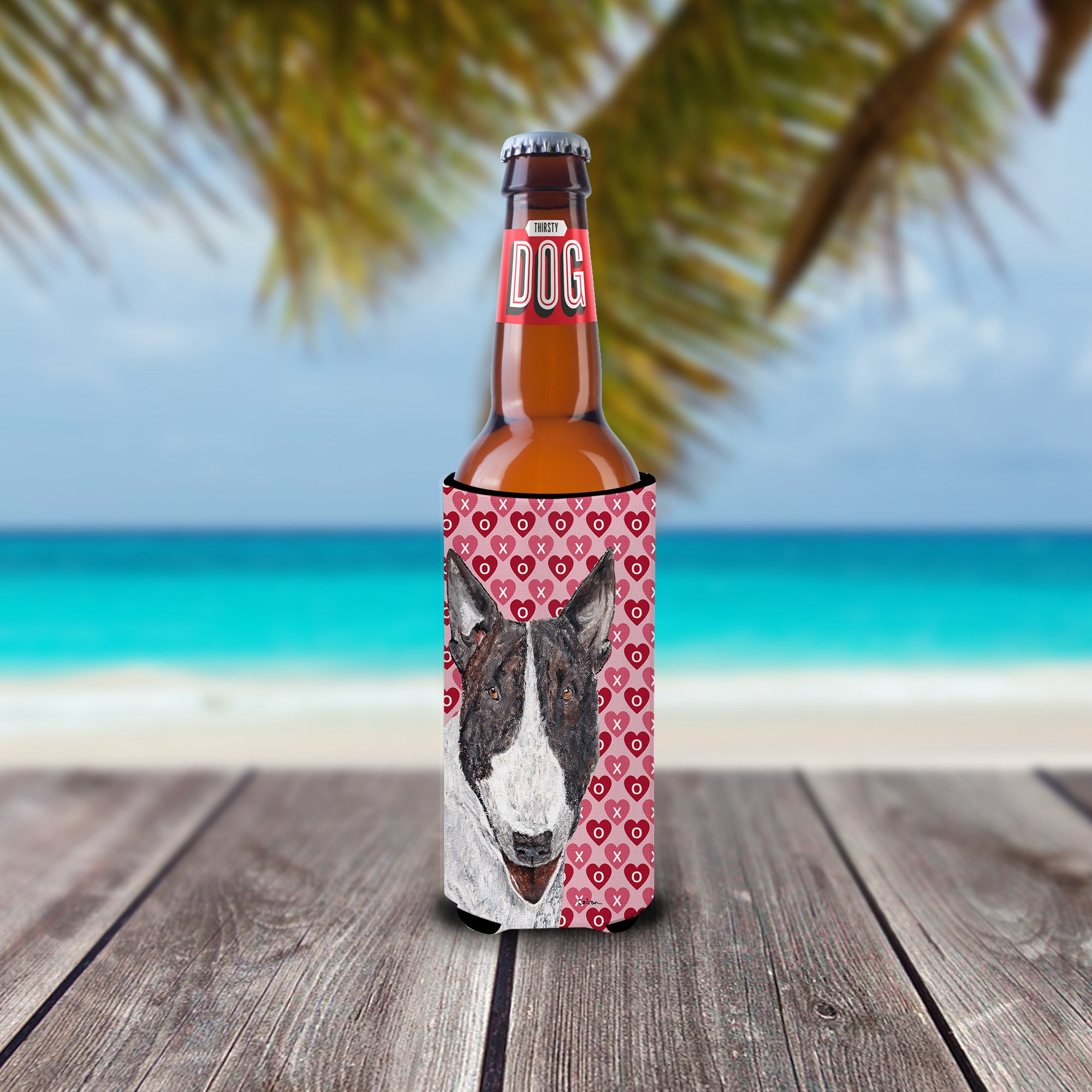 Bull Terrier Valentine's Love Ultra Beverage Insulators for slim cans.