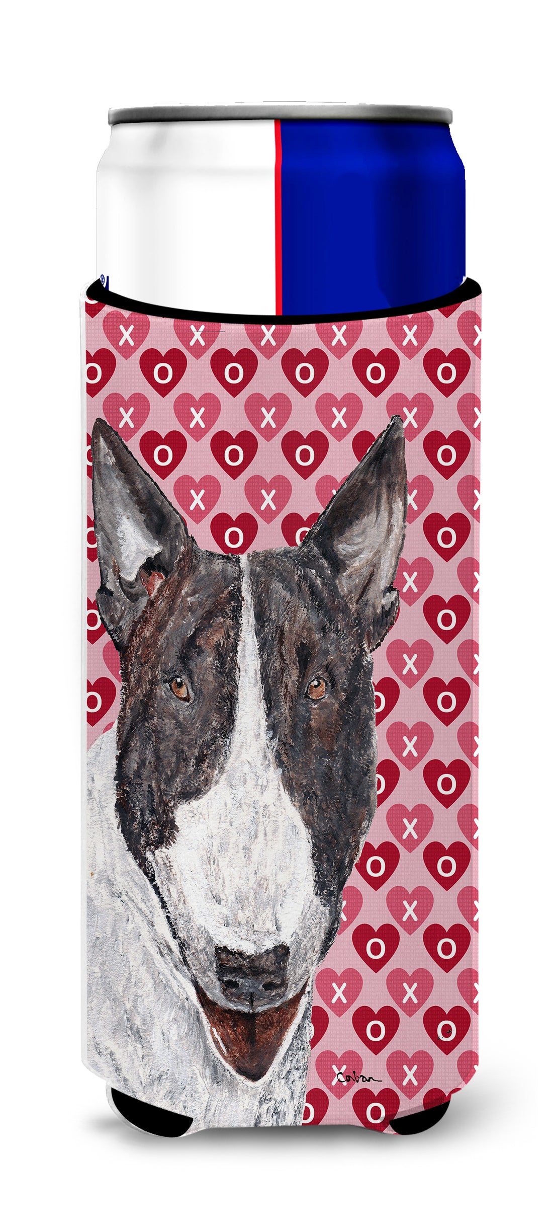 Bull Terrier Valentine's Love Ultra Beverage Insulators for slim cans.