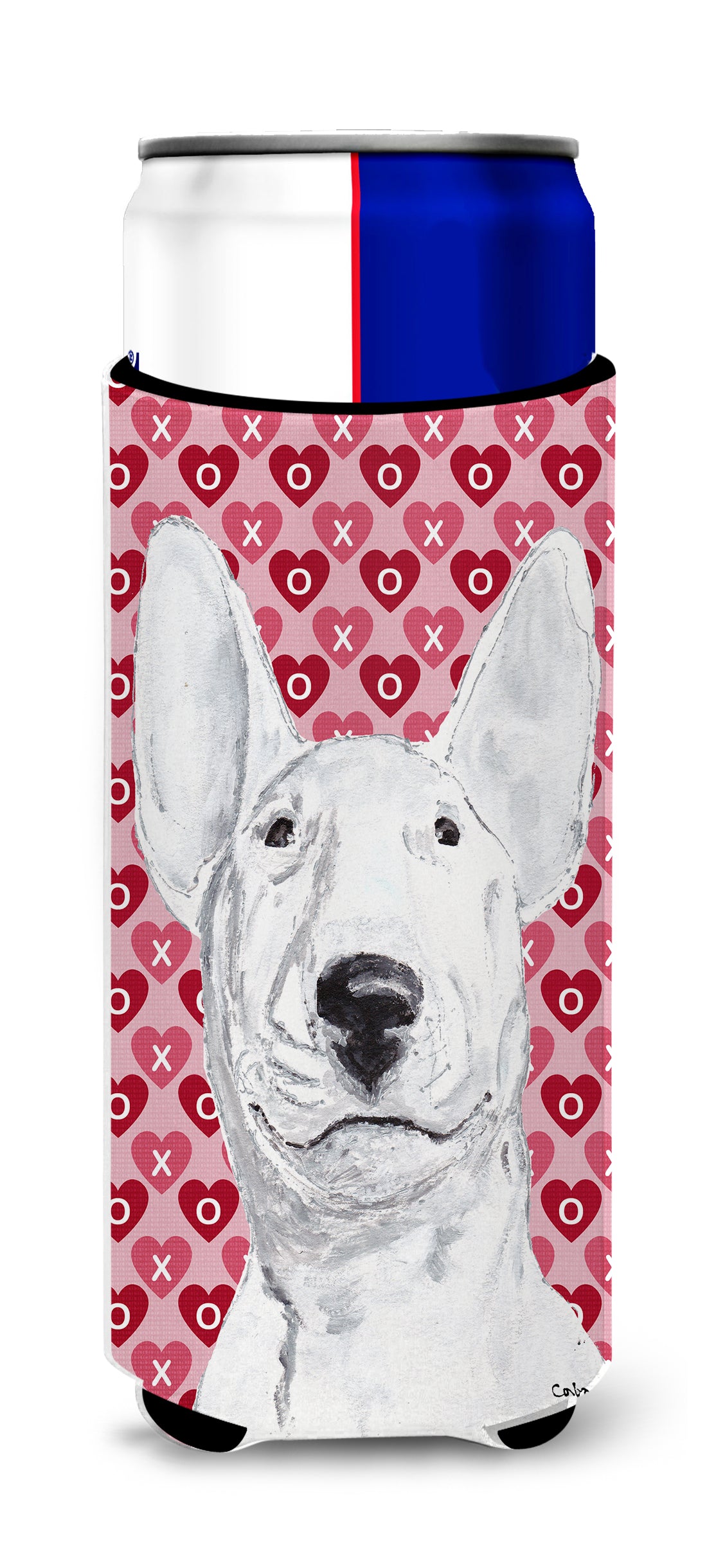 Bull Terrier Valentine's Love Ultra Beverage Insulators for slim cans.