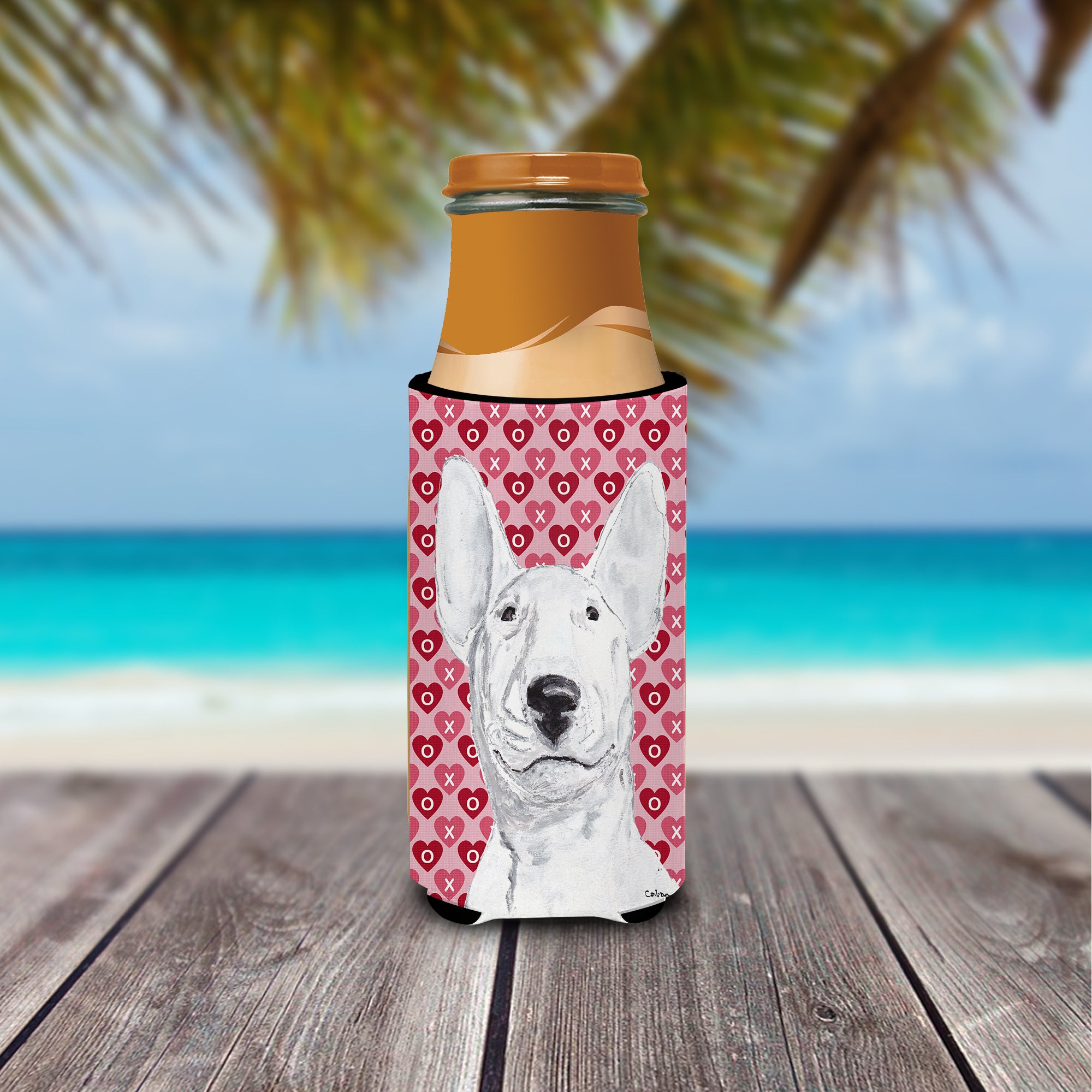 Bull Terrier Valentine's Love Ultra Beverage Insulators for slim cans.