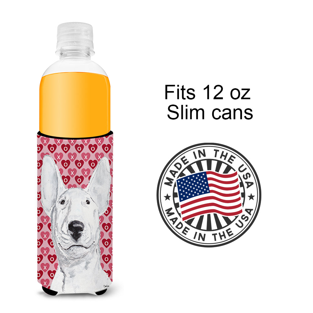 Bull Terrier Valentine's Love Ultra Beverage Insulators for slim cans.