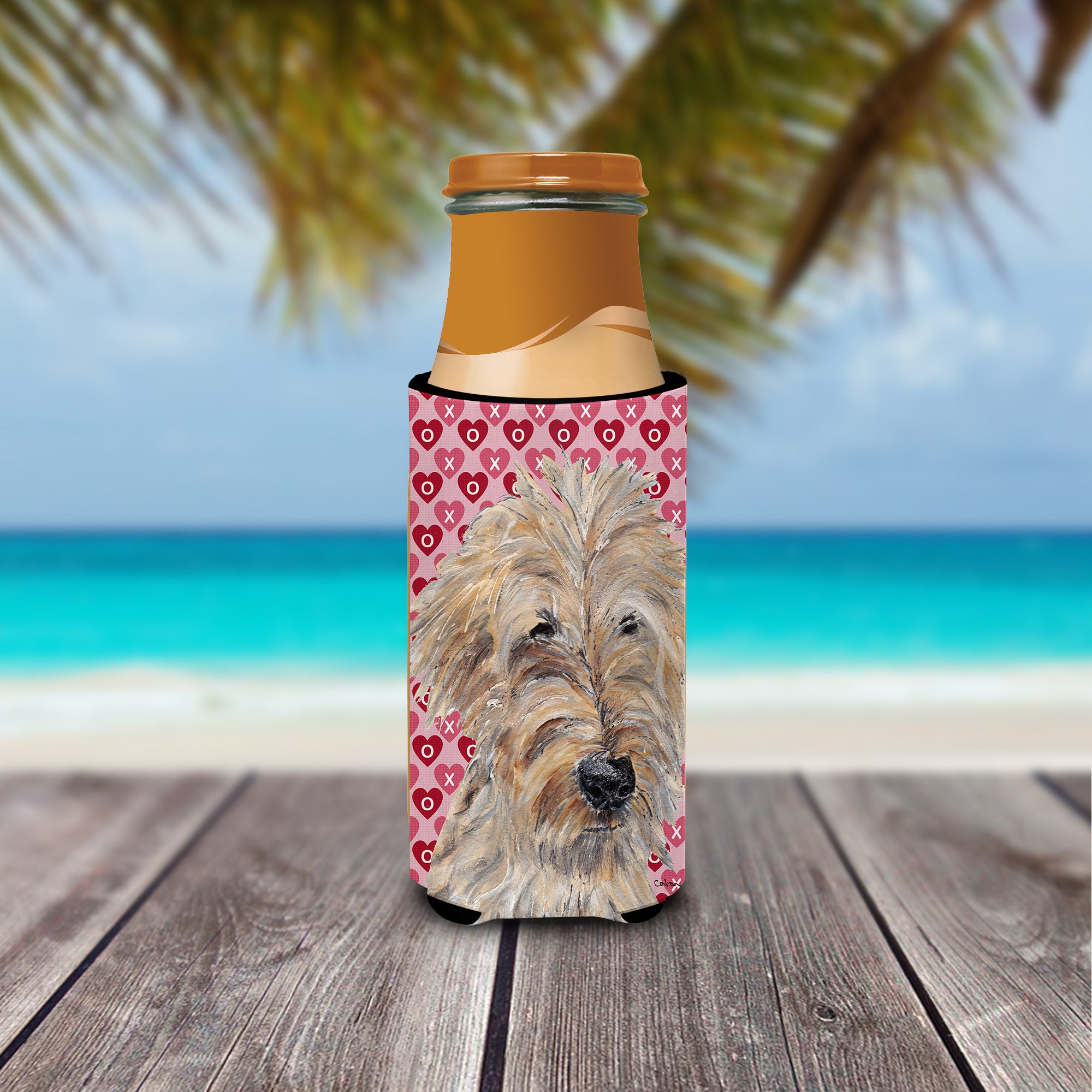 Goldendoodle Valentine's Love Ultra Beverage Insulators for slim cans.