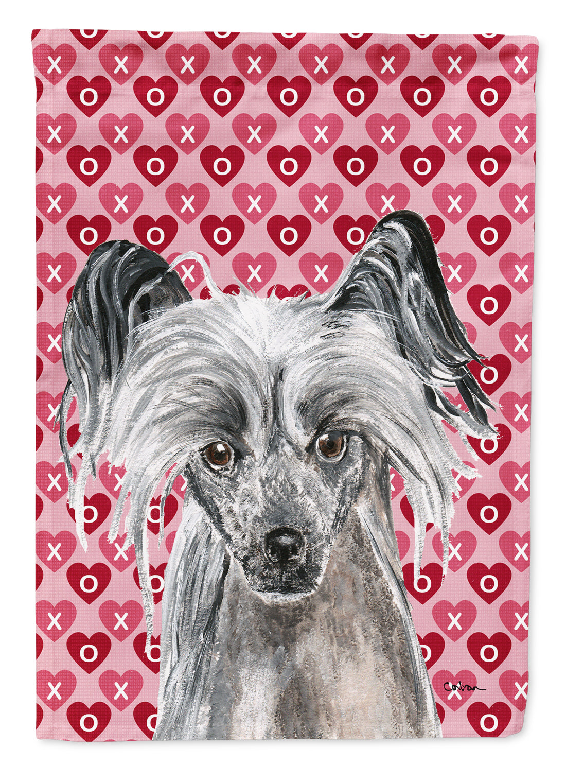 Chinese Crested Valentine&#39;s Love Flag Garden Size.