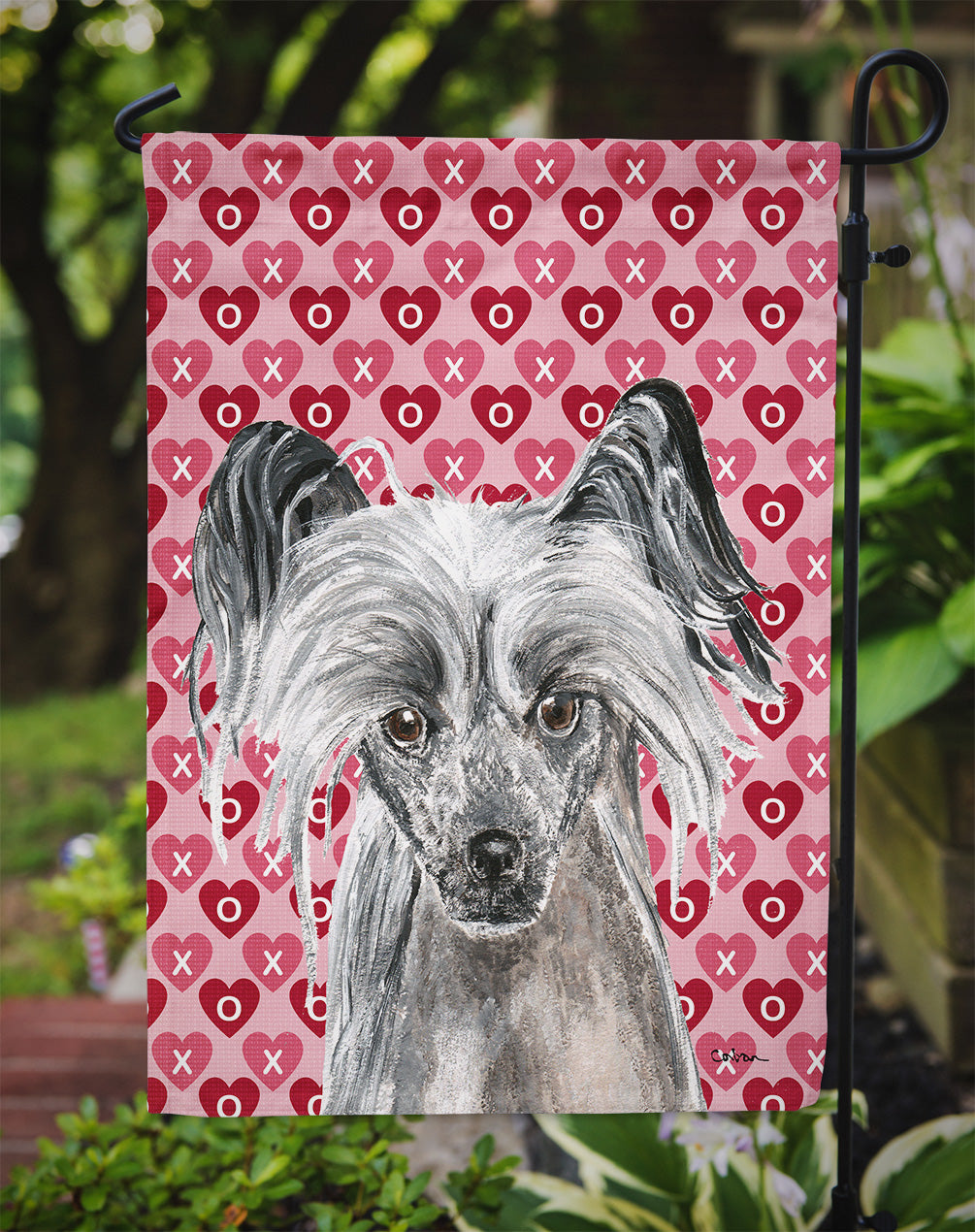 Chinese Crested Valentine's Love Flag Garden Size.