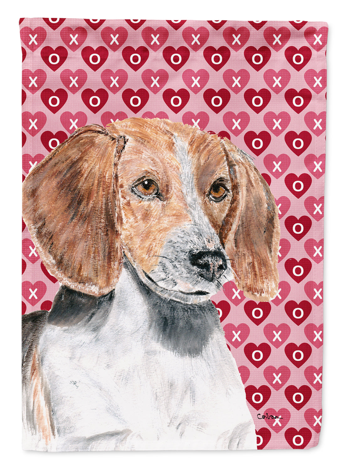 English Foxhound Valentine's Love Flag Canvas House Size  the-store.com.