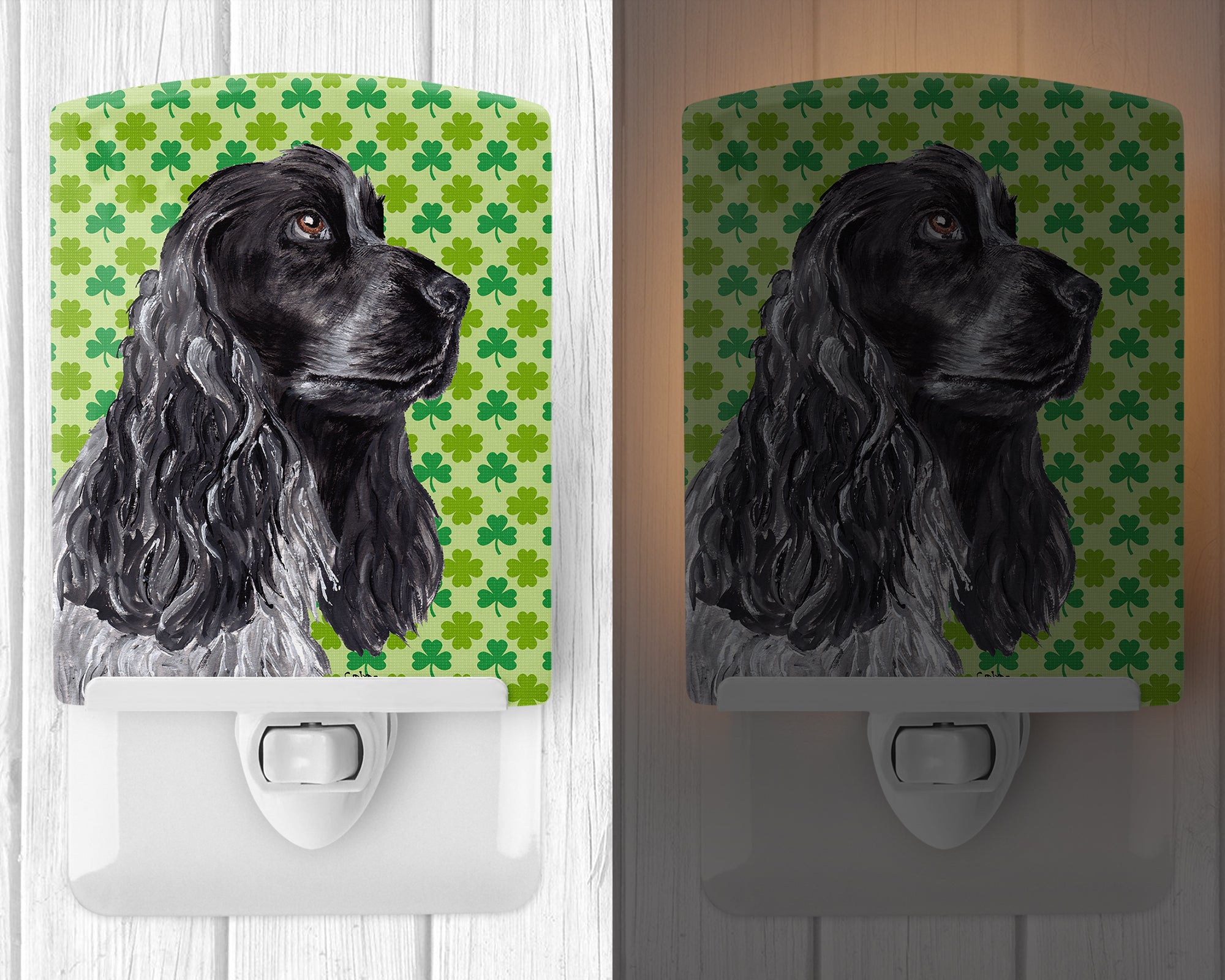 Black Cocker Spaniel Lucky Shamrock St. Patrick's Day Ceramic Night Light SC9568CNL - the-store.com