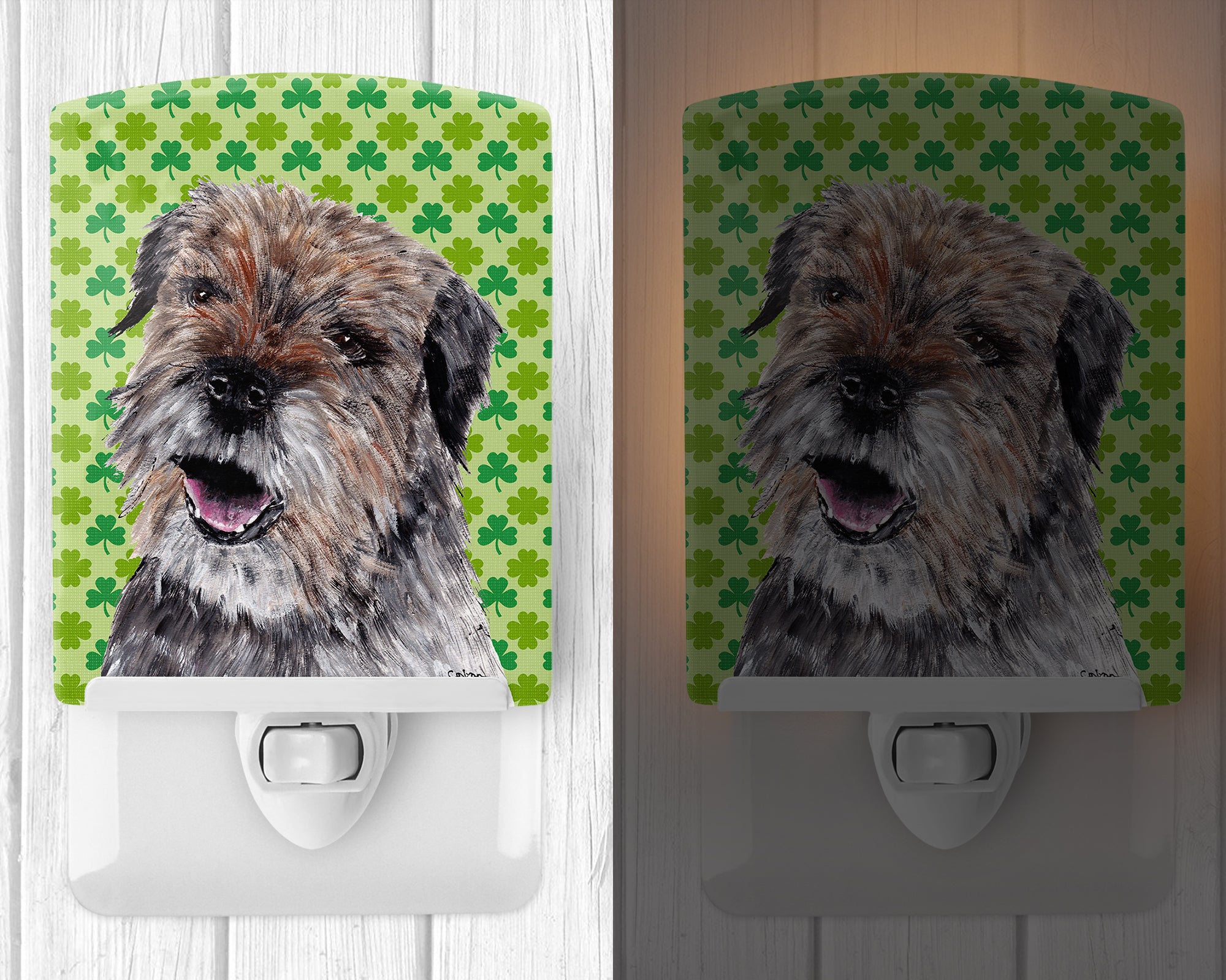 Border Terrier Lucky Shamrock St. Patrick's Day Ceramic Night Light SC9571CNL - the-store.com