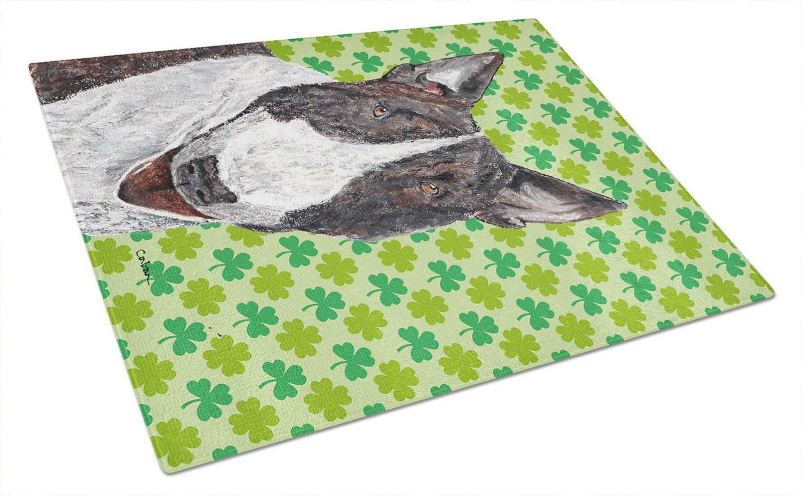 Bull Terrier St Patrick's Irish Glass Cutting Board Large by Caroline's Treasures