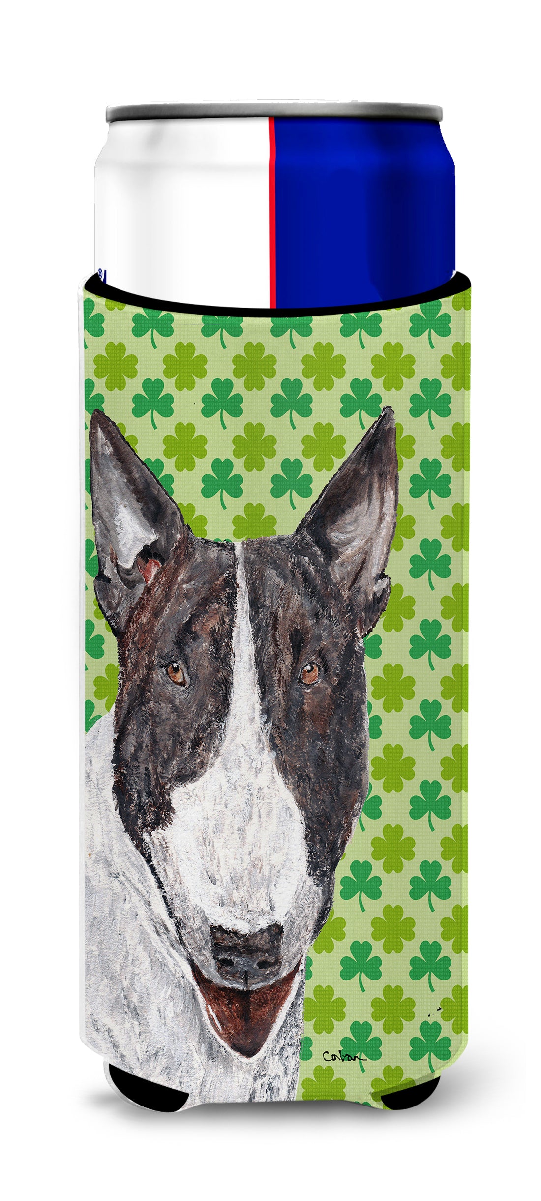 Bull Terrier St Patrick's Irish Ultra Beverage Insulators for slim cans.