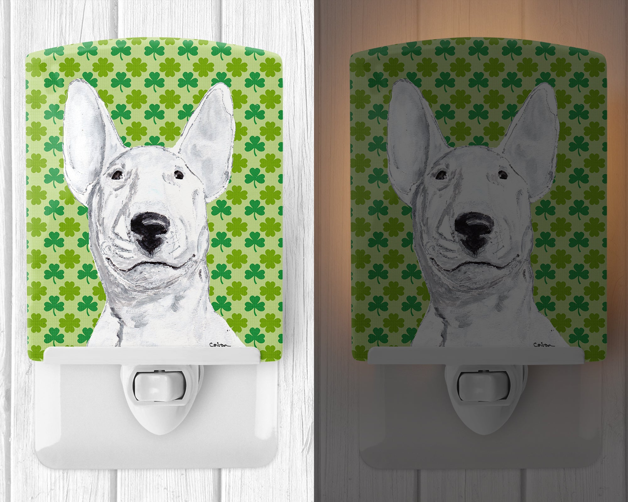 Bull Terrier Lucky Shamrock St. Patrick's Day Ceramic Night Light SC9576CNL - the-store.com