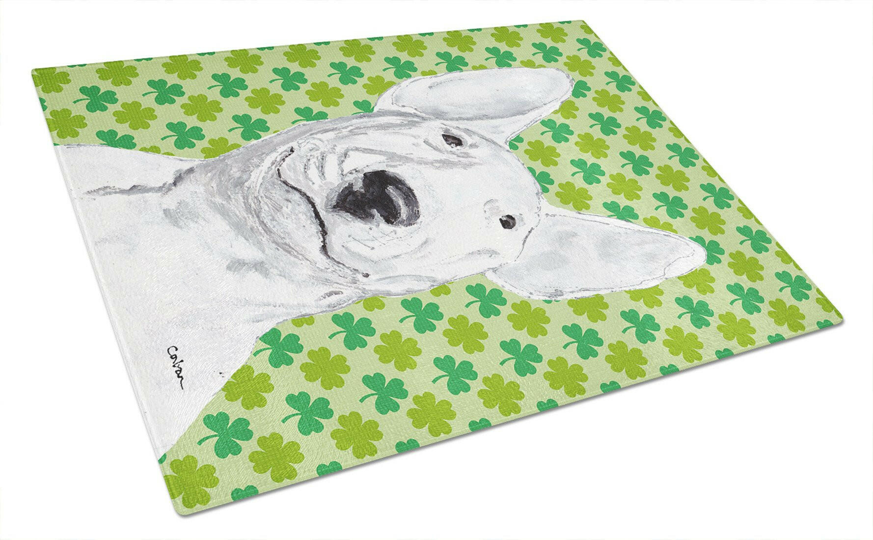 Bull Terrier St Patrick's Irish Glass Cutting Board Large by Caroline's Treasures