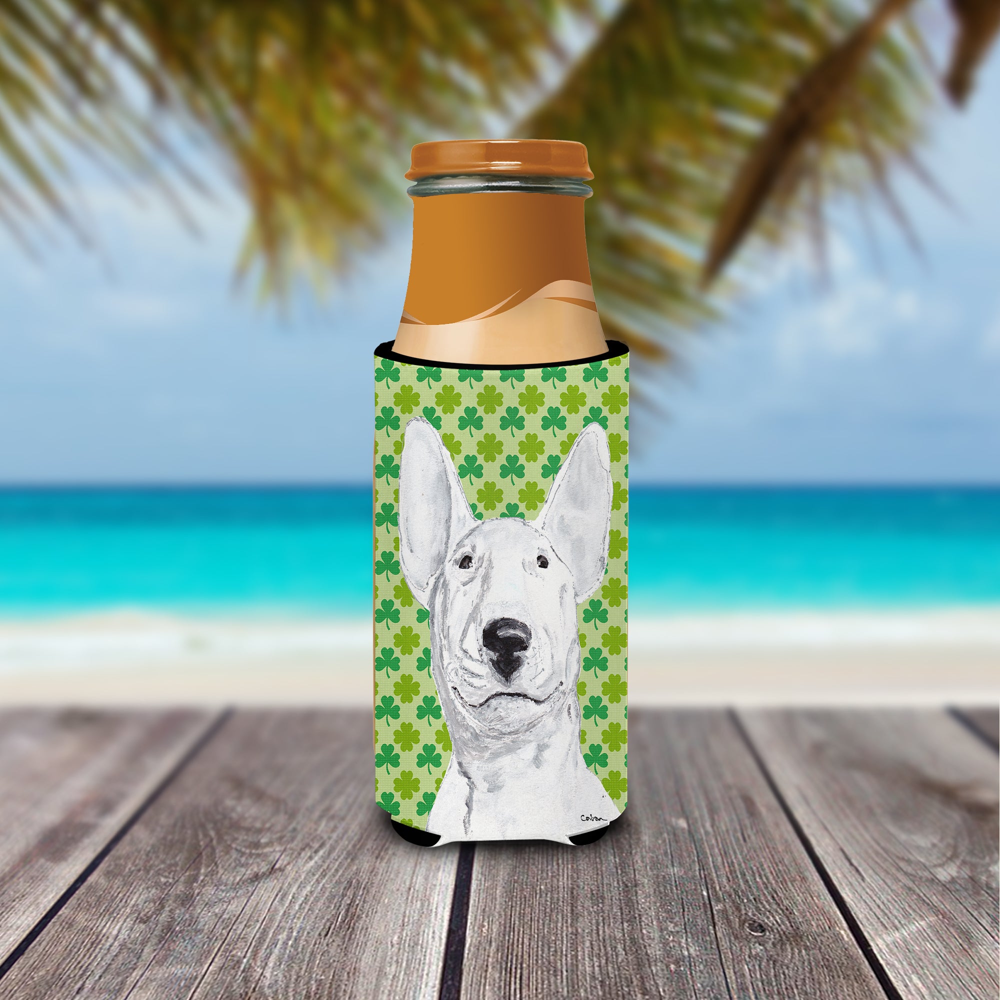 Bull Terrier St Patrick's Irish Ultra Beverage Insulators for slim cans.