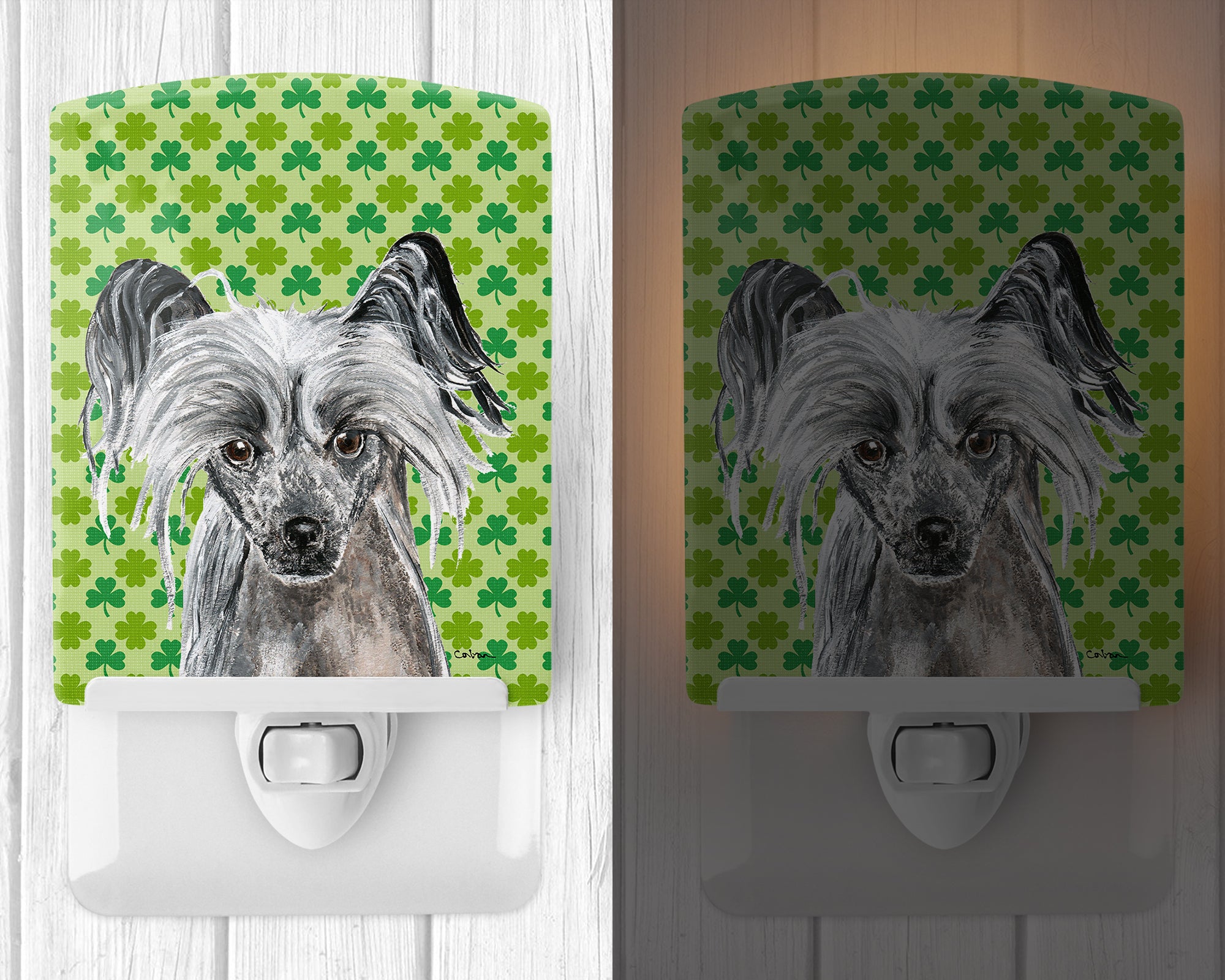 Chinese Crested Lucky Shamrock St. Patrick's Day Ceramic Night Light SC9578CNL - the-store.com