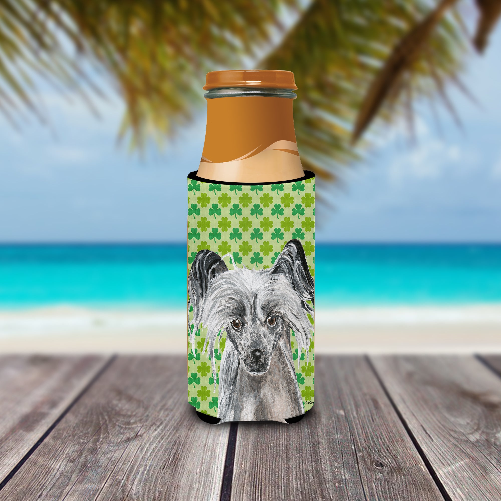 Chinese Crested St Patrick's Irish Ultra Beverage Insulators for slim cans.