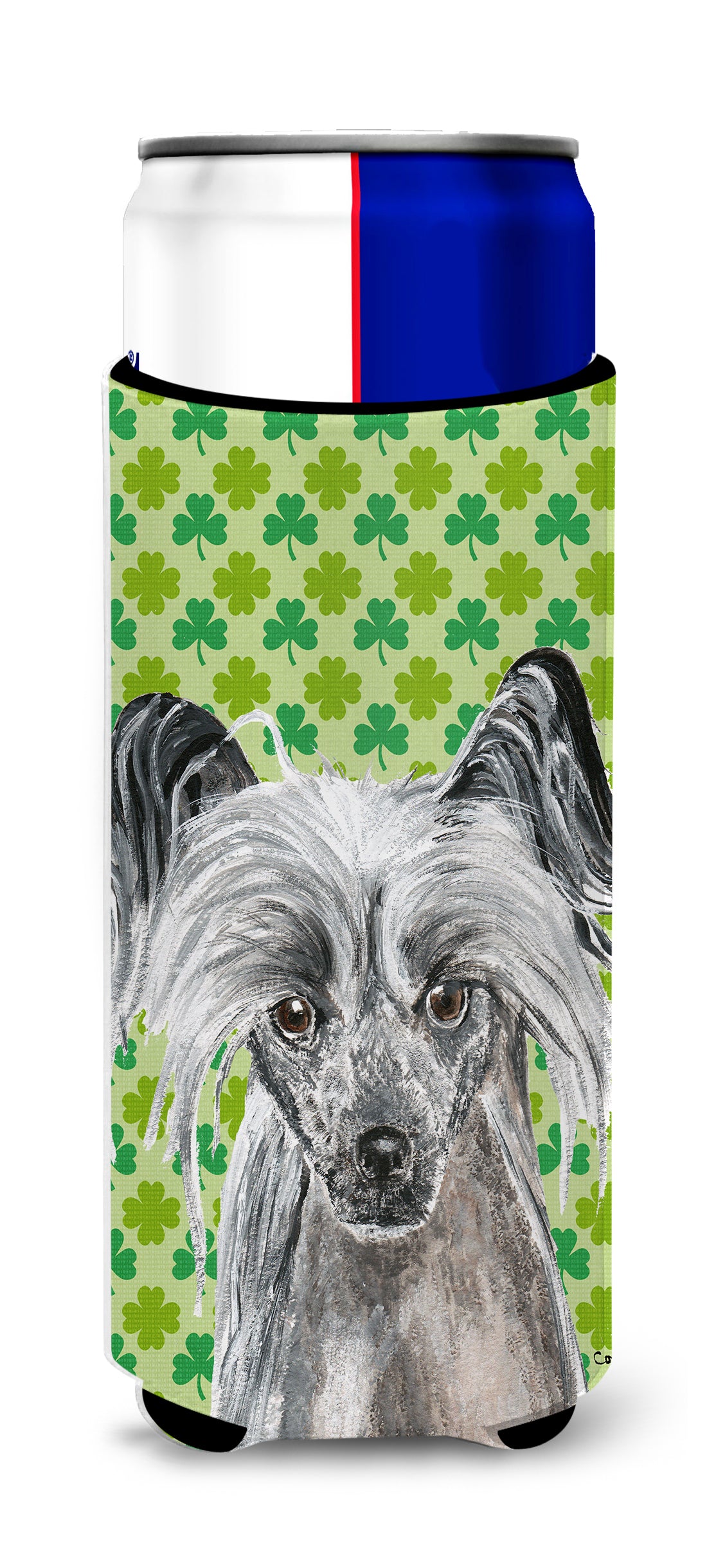 Chinese Crested St Patrick's Irish Ultra Beverage Insulators for slim cans.