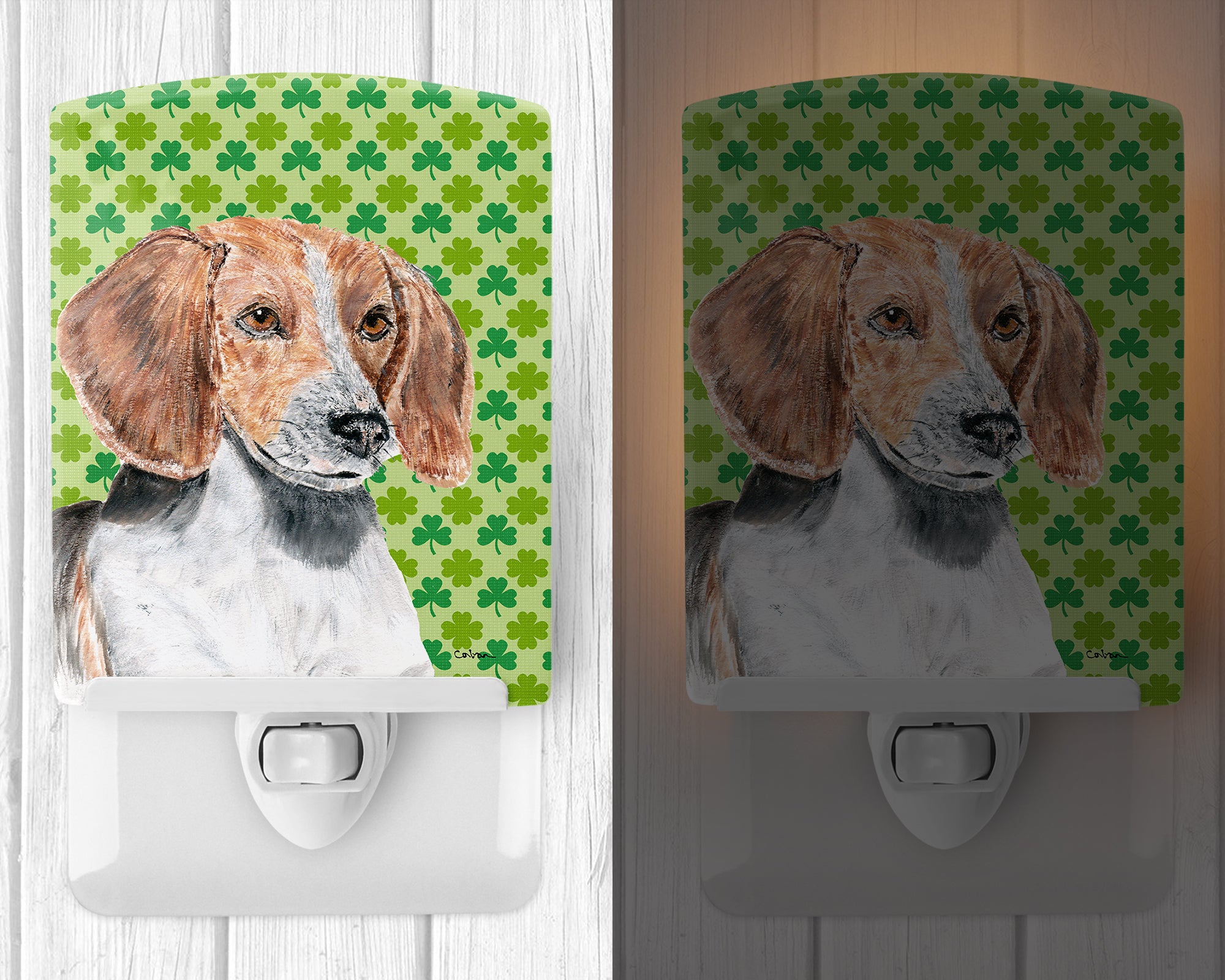 English Foxhound Lucky Shamrock St. Patrick's Day Ceramic Night Light SC9579CNL - the-store.com