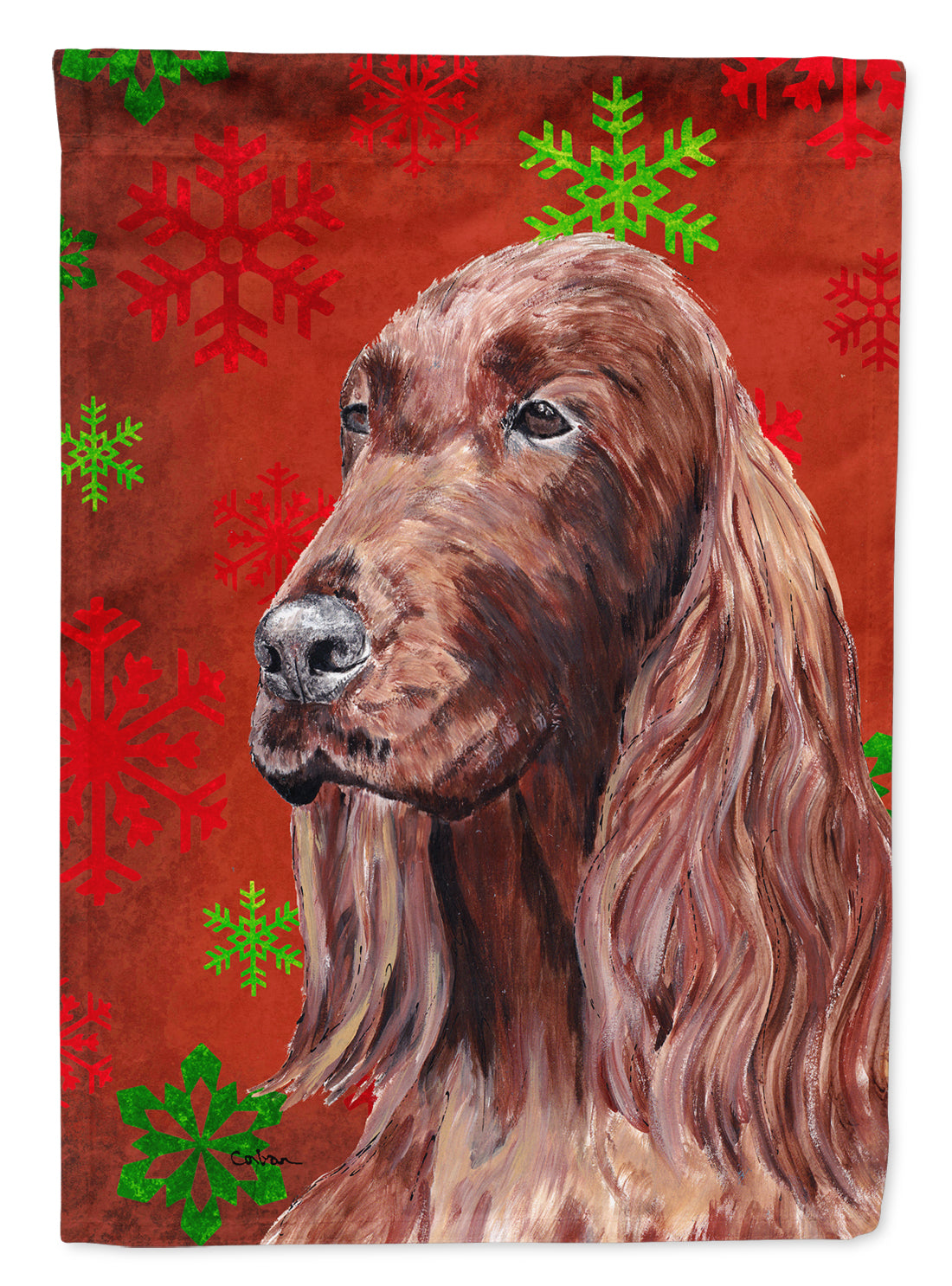 Irish Setter Red Snowflake Christmas Flag Garden Size.