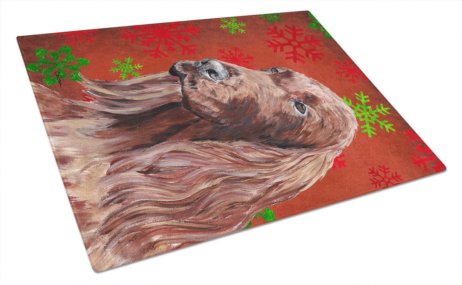 Irish Setter Red Snowflake Christmas Glass Cutting Board Large by Caroline's Treasures