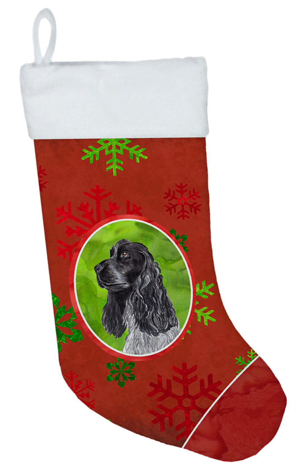 Black Cocker Spaniel Red Snowflakes Holiday Christmas Stocking SC9582-CS  the-store.com.