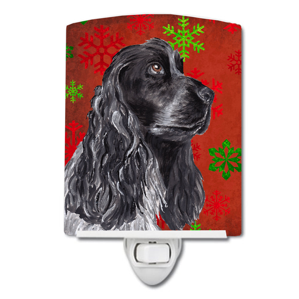 Black Cocker Spaniel Red Snowflakes Holiday Ceramic Night Light SC9582CNL - the-store.com