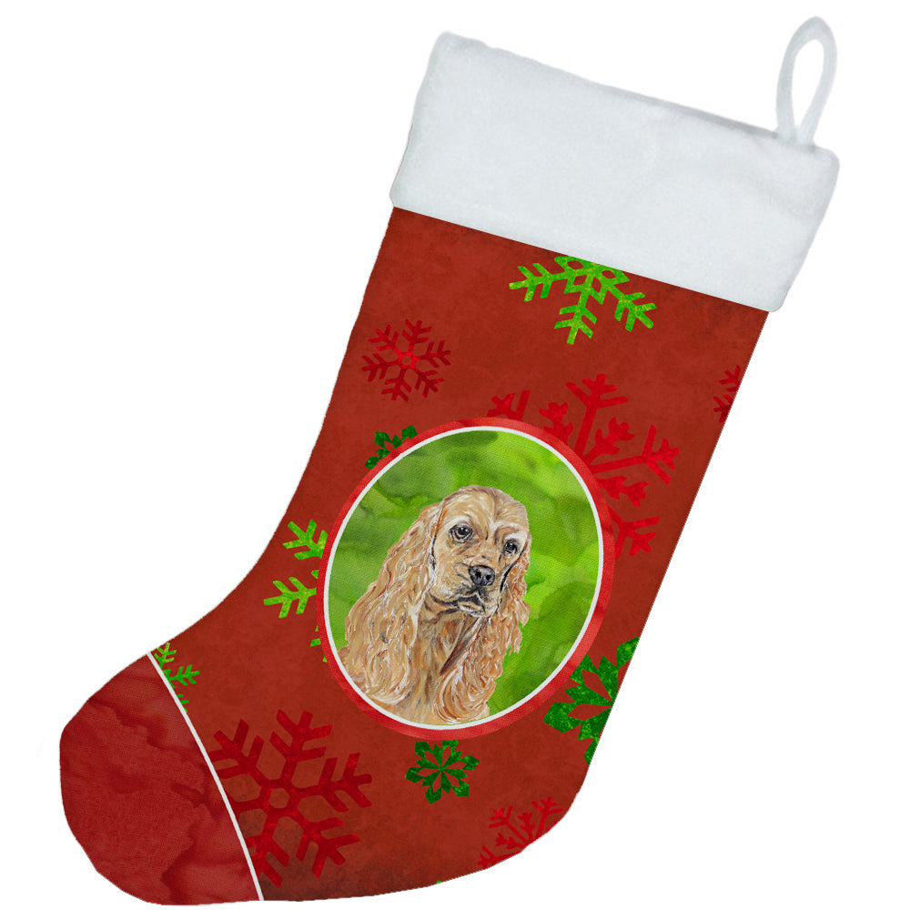 Buff Cocker Spaniel Red Snowflakes Holiday Christmas Stocking SC9584-CS  the-store.com.