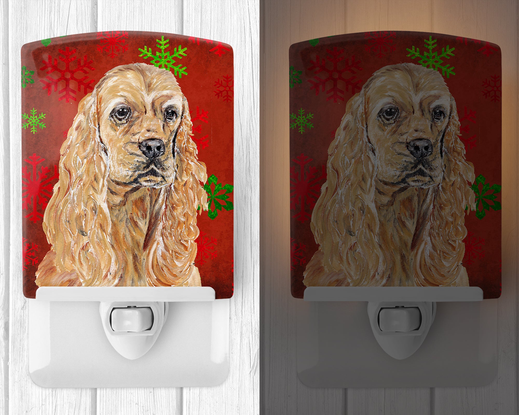 Buff Cocker Spaniel Red Snowflakes Holiday Ceramic Night Light SC9584CNL - the-store.com