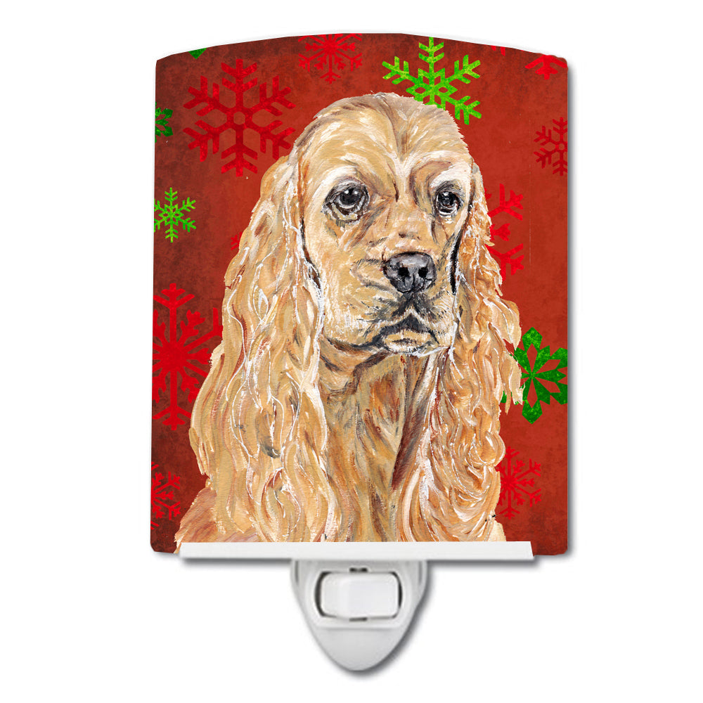 Buff Cocker Spaniel Red Snowflakes Holiday Ceramic Night Light SC9584CNL - the-store.com