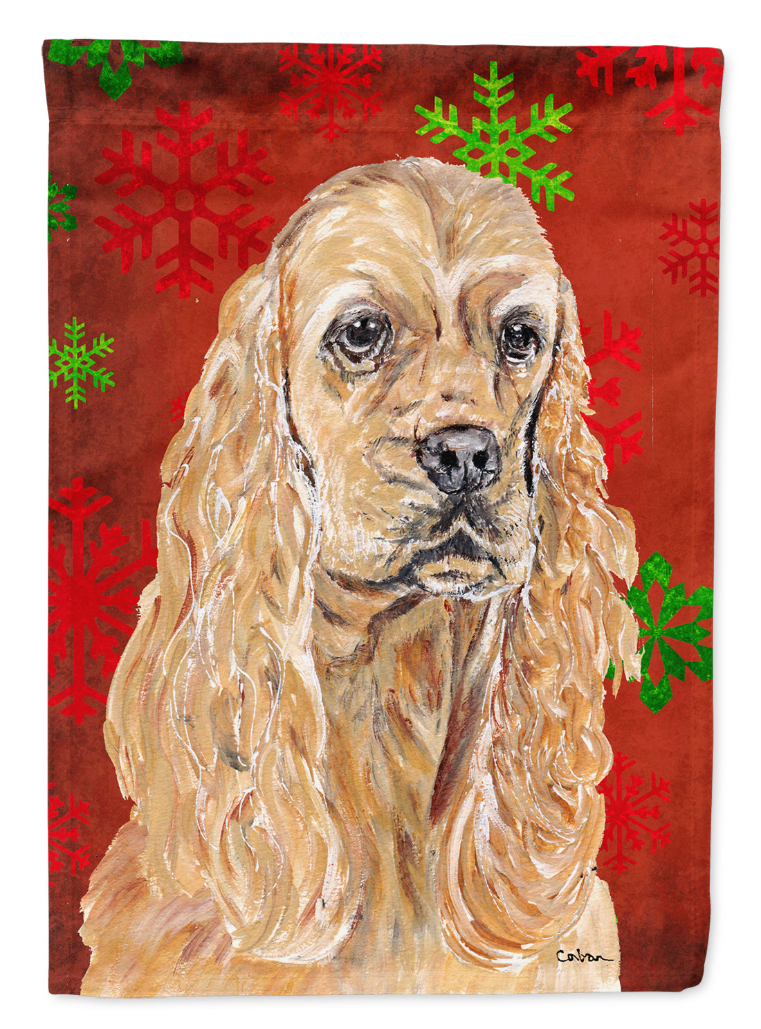 Cocker Spaniel Red Snowflake Christmas Flag Garden Size.