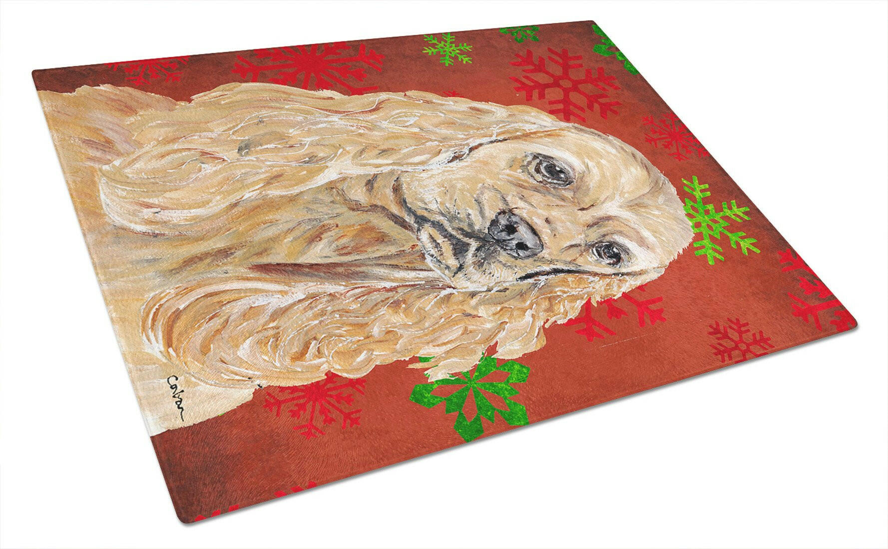 Cocker Spaniel Red Snowflake Christmas Glass Cutting Board Large by Caroline's Treasures