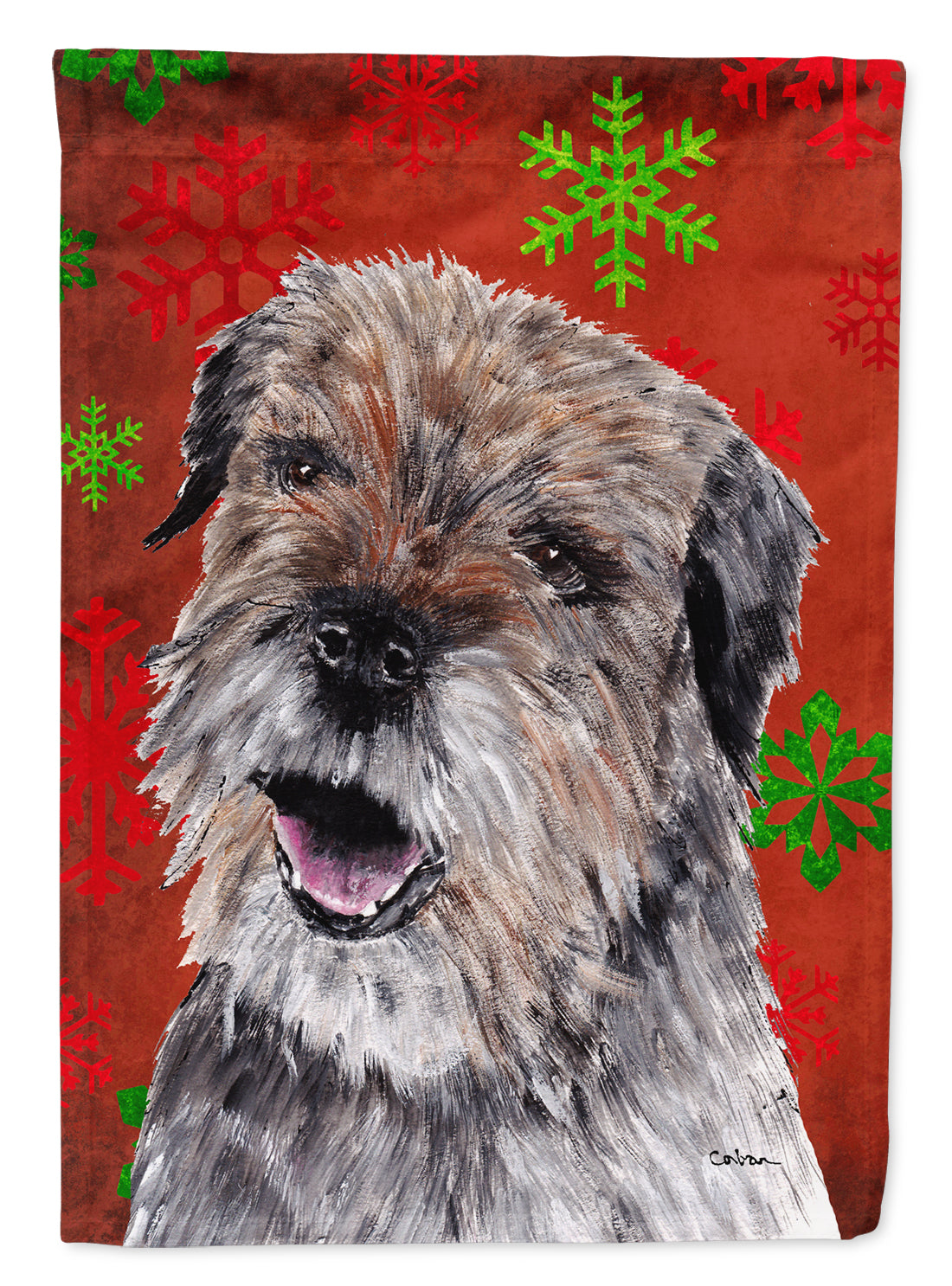 Border Terrier Red Snowflake Christmas Flag Garden Size.