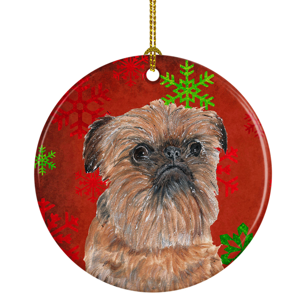 Brussels Griffon Red Snowflakes Holiday Ceramic Ornament SC9586CO1 - the-store.com