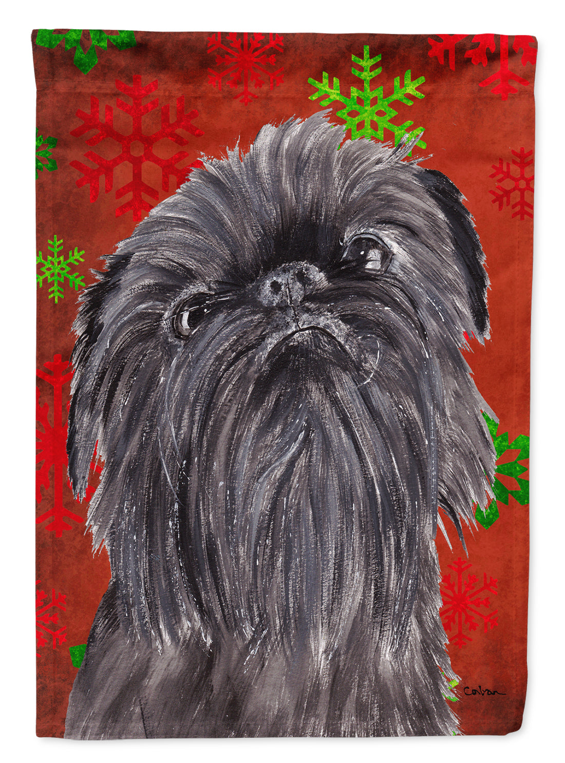 Brussels Griffon Red Snowflake Christmas Flag Canvas House Size  the-store.com.