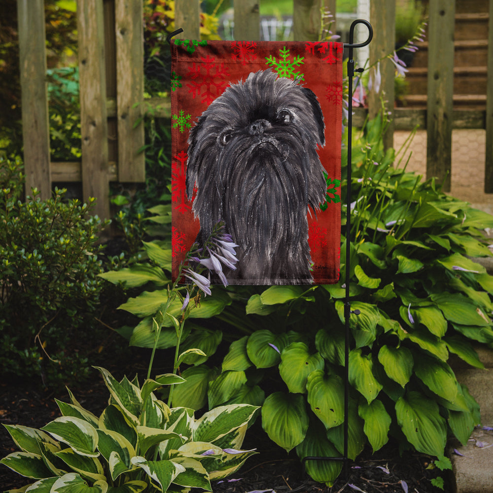 Brussels Griffon Red Snowflake Christmas Flag Garden Size.