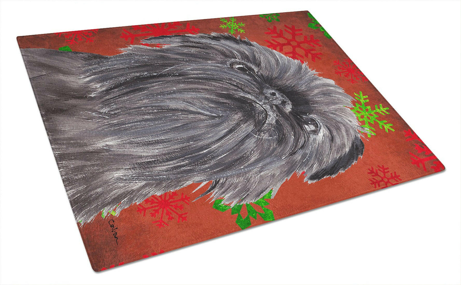 Brussels Griffon Red Snowflake Christmas Glass Cutting Board Large by Caroline's Treasures