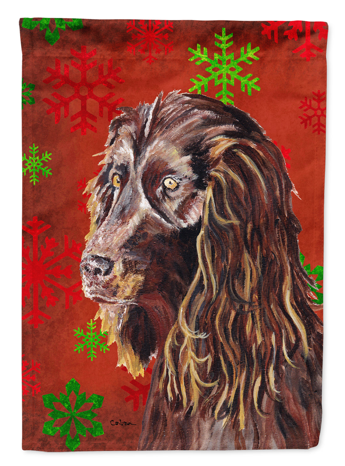 Boykin Spaniel Red Snowflake Christmas Flag Canvas House Size  the-store.com.