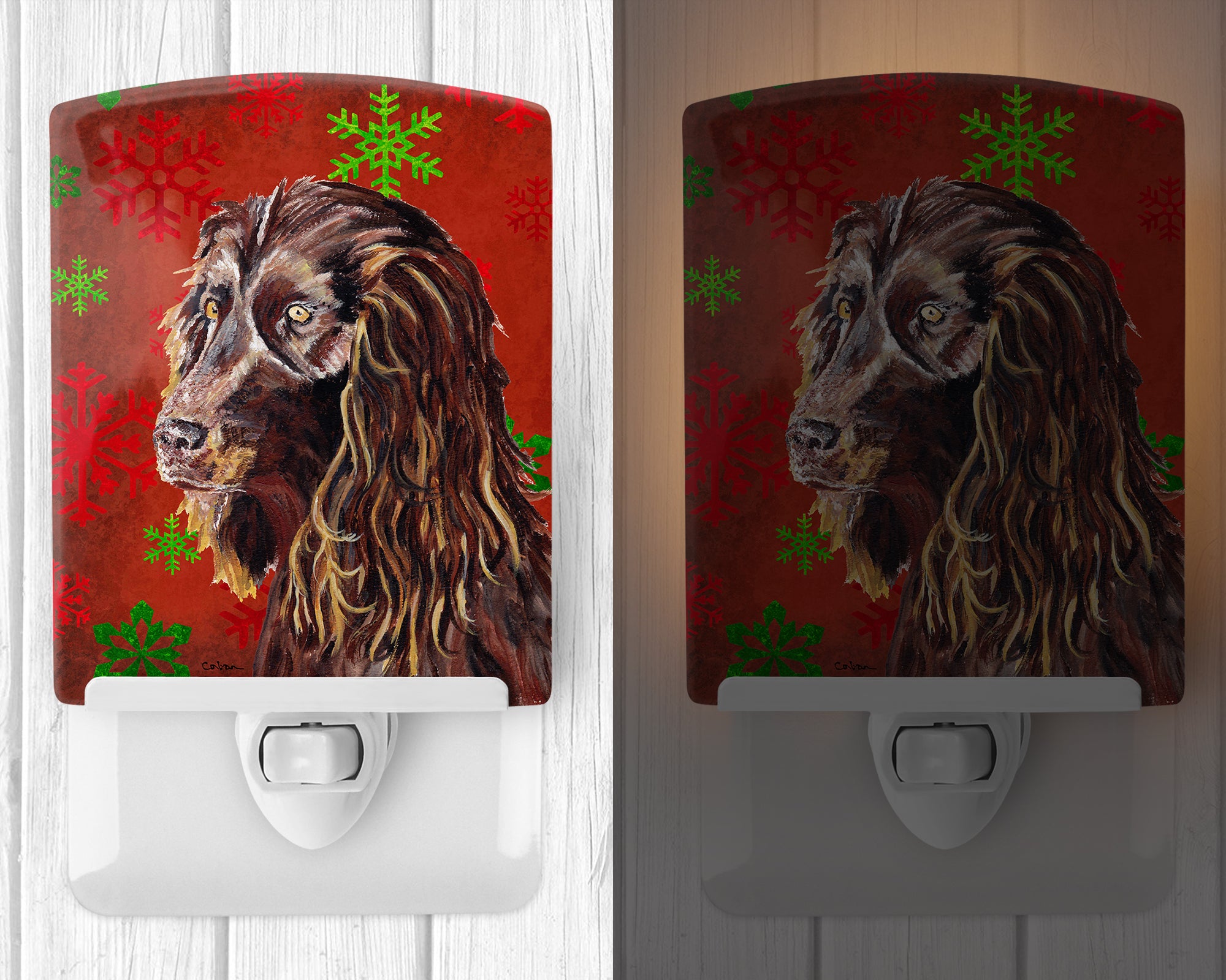 Boykin Spaniel Red Snowflakes Holiday Ceramic Night Light SC9588CNL - the-store.com