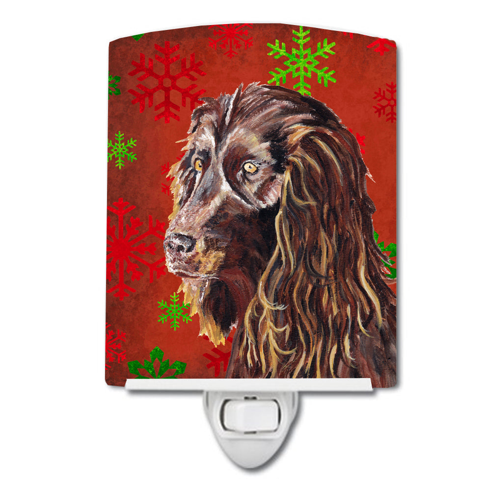 Boykin Spaniel Red Snowflakes Holiday Ceramic Night Light SC9588CNL - the-store.com