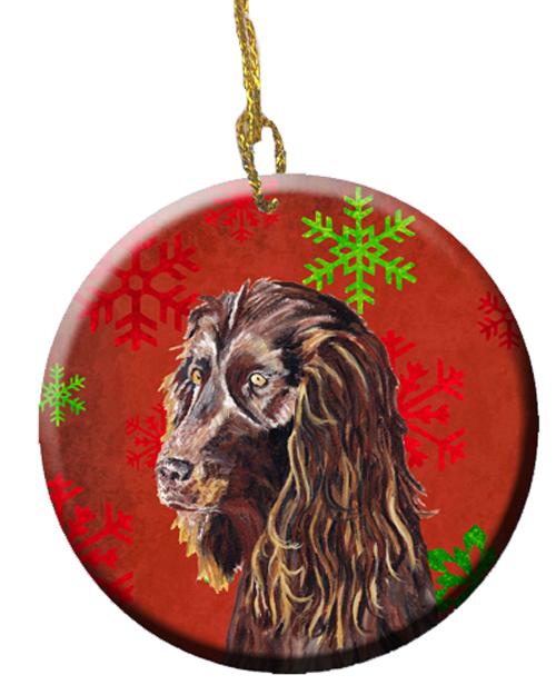 Boykin Spaniel Red Snowflakes Holiday Ceramic Ornament SC9588CO1 by Caroline's Treasures