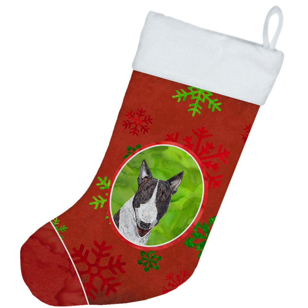 Bull Terrier Red Snowflakes Holiday Christmas Stocking SC9589-CS  the-store.com.