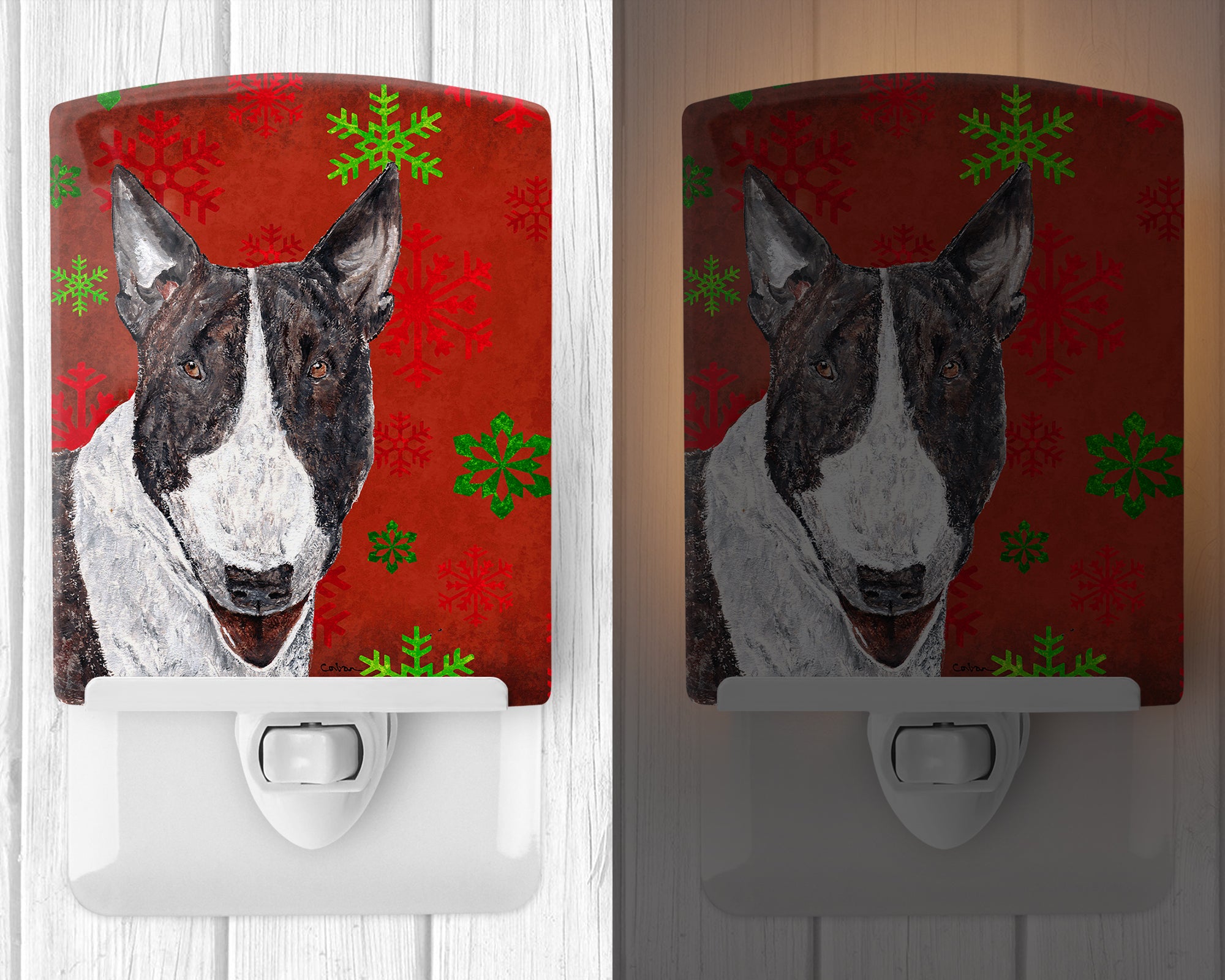 Bull Terrier Red Snowflakes Holiday Ceramic Night Light SC9589CNL - the-store.com