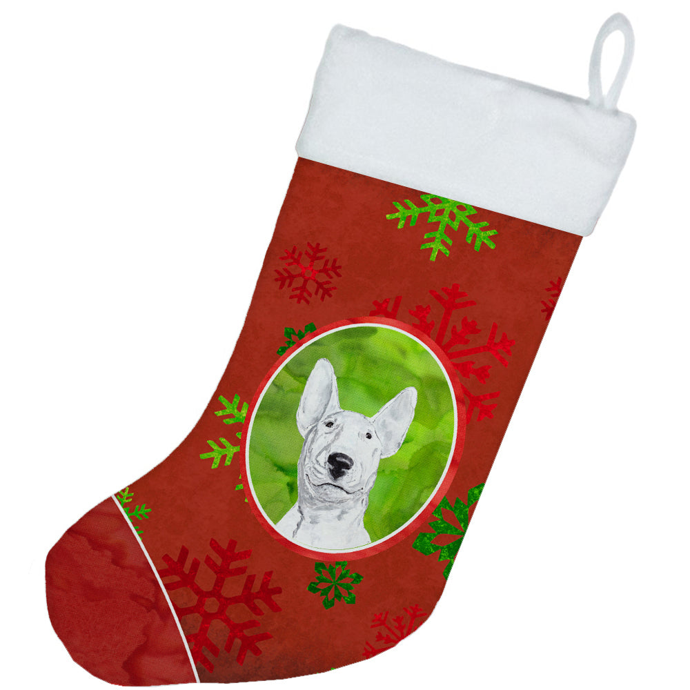 Bull Terrier Red Snowflakes Holiday Christmas Stocking SC9590-CS  the-store.com.