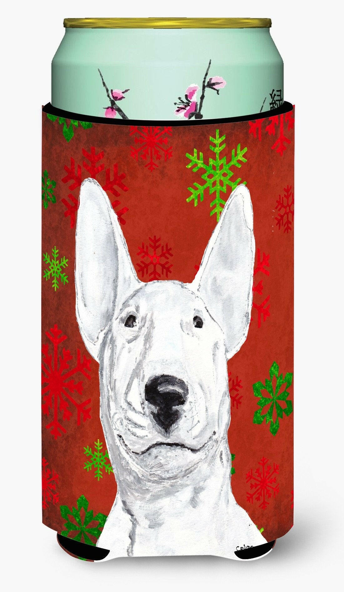 Bull Terrier Red Snowflake Christmas Tall Boy Beverage Insulator Beverage Insulator Hugger by Caroline's Treasures