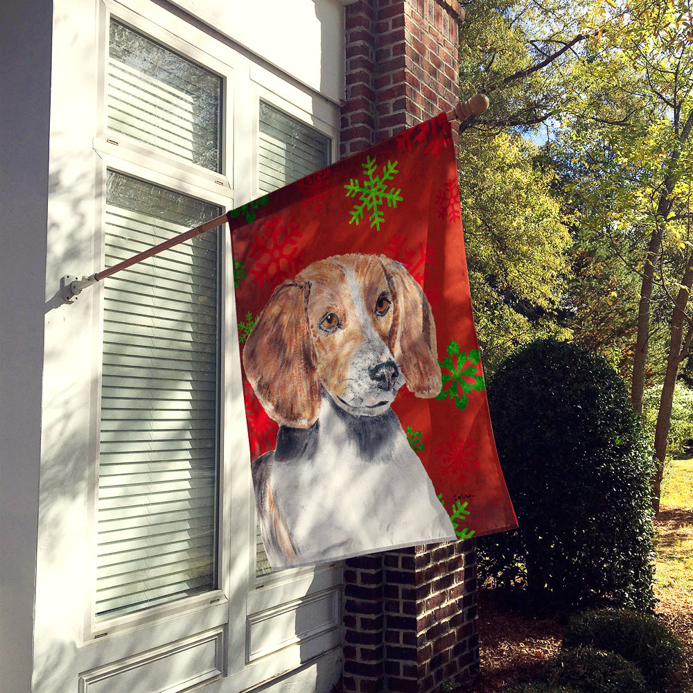 English Foxhound Red Snowflake Christmas Flag Canvas House Size  the-store.com.