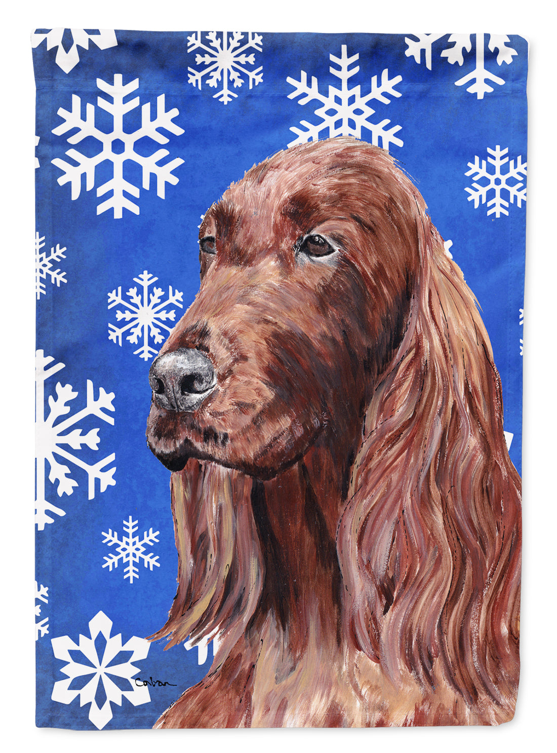 Irish Setter Blue Snowflake Winter Flag Canvas House Size  the-store.com.