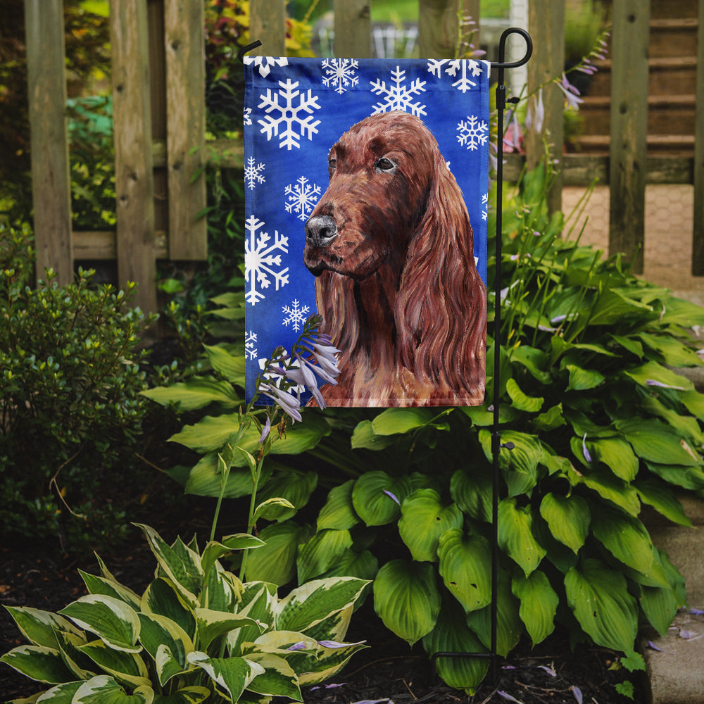 Irish Setter Blue Snowflake Winter Flag Garden Size.