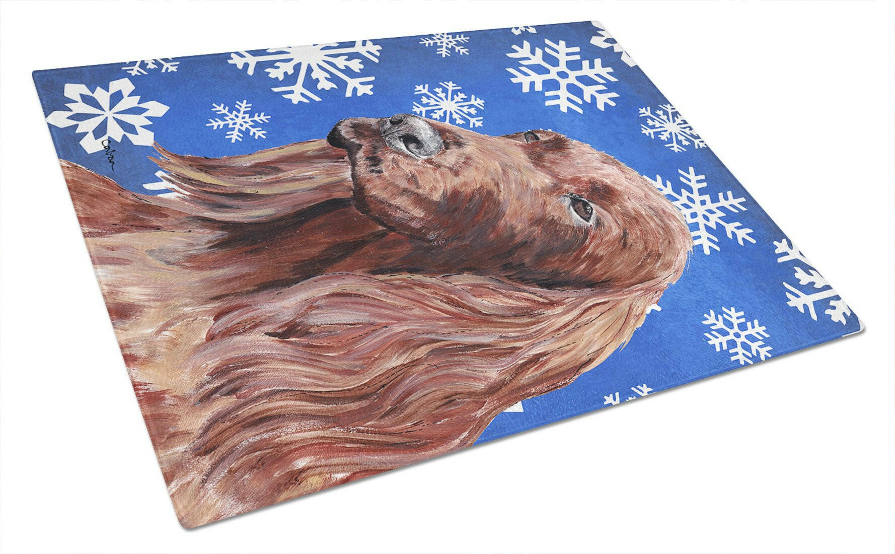 Irish Setter Blue Snowflake Winter Glass Cutting Board Large by Caroline's Treasures