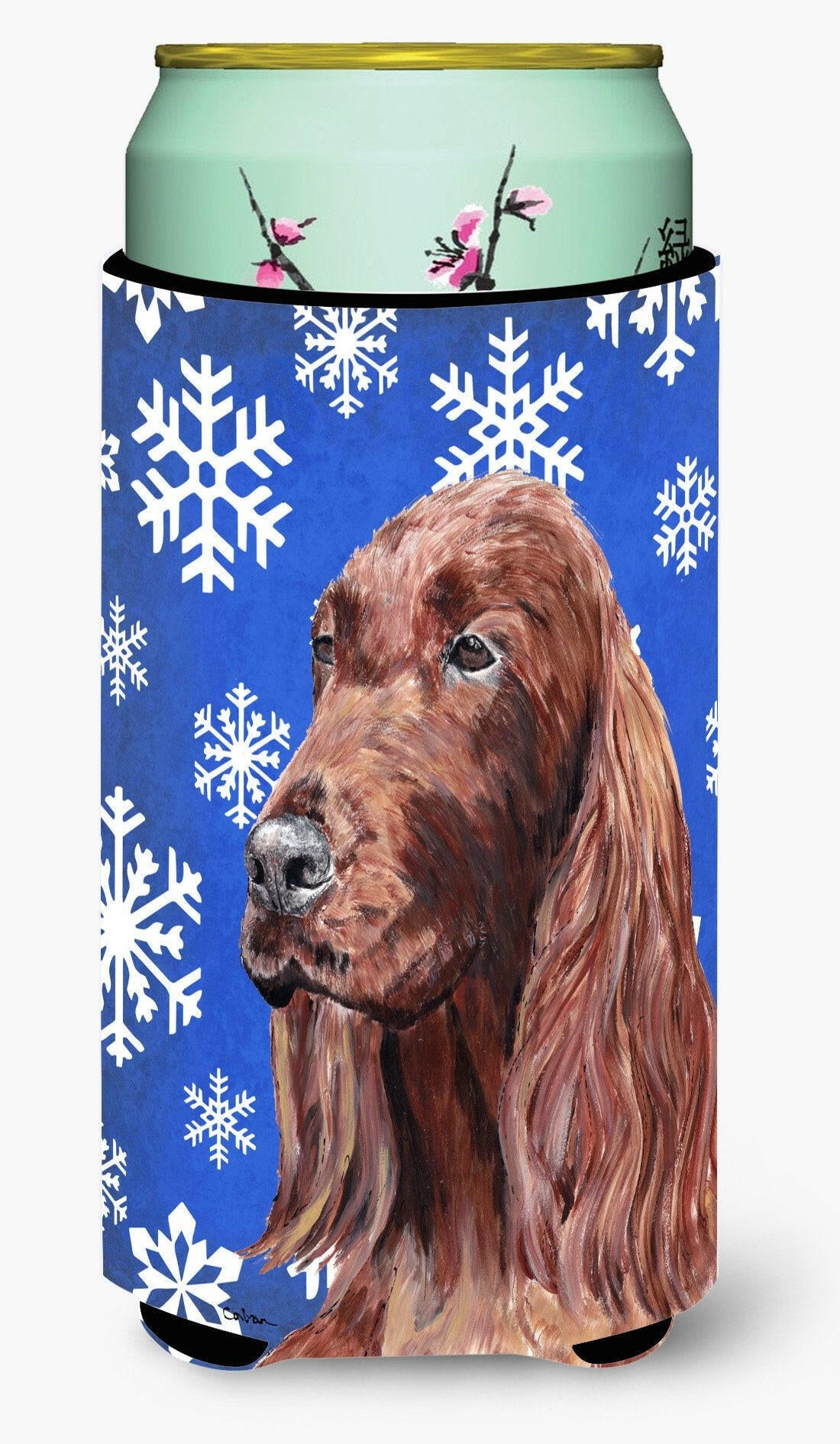 Irish Setter Blue Snowflake Winter Tall Boy Beverage Insulator Beverage Insulator Hugger by Caroline&#39;s Treasures