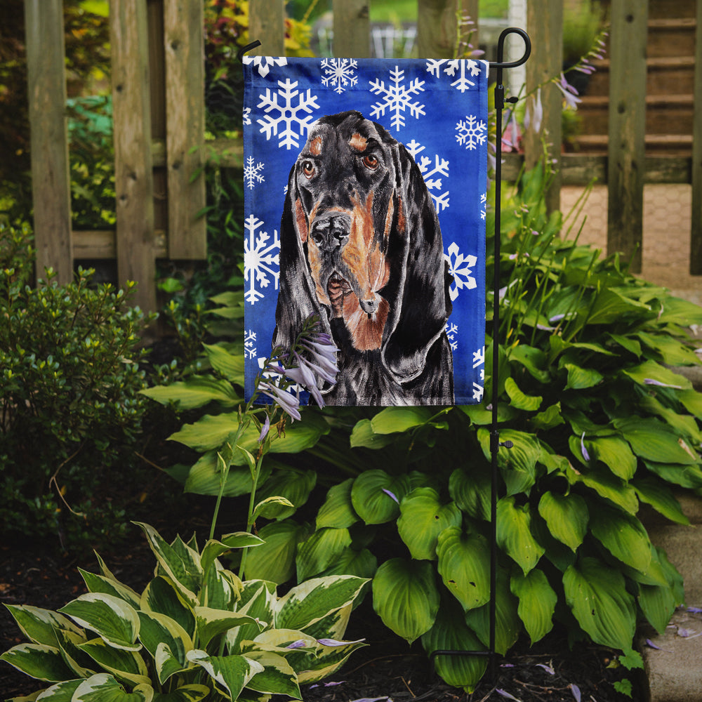 Coonhound Blue Snowflake Winter Flag Garden Size.