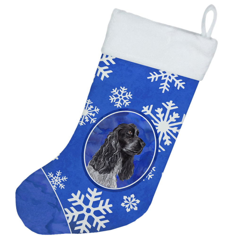 Black Cocker Spaniel Winter Snowflakes Christmas Stocking SC9596-CS  the-store.com.